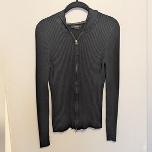 Express Black Ribbed Hoodie Zip Up Cardigan